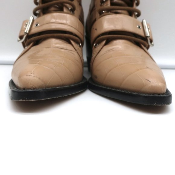 CHLOE RYLEE CUTOUT LACE-UP ANKLE BOOTS BEIGE CROC-EFFECT LEATHER SIZE 38.5 - Picture 5 of 12